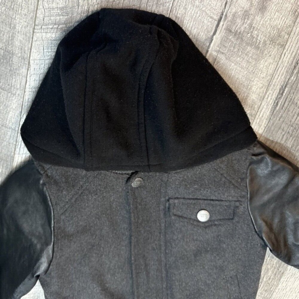 Urban Republic Wool Faux Leather Hooded Jacket Boys Medium 5-6 Black Biker - Picture 11 of 13